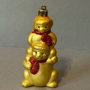 Vintage Christmas Ornament Holiday Figurine Gold Glass Teddy Bear Scarf Baby Cub